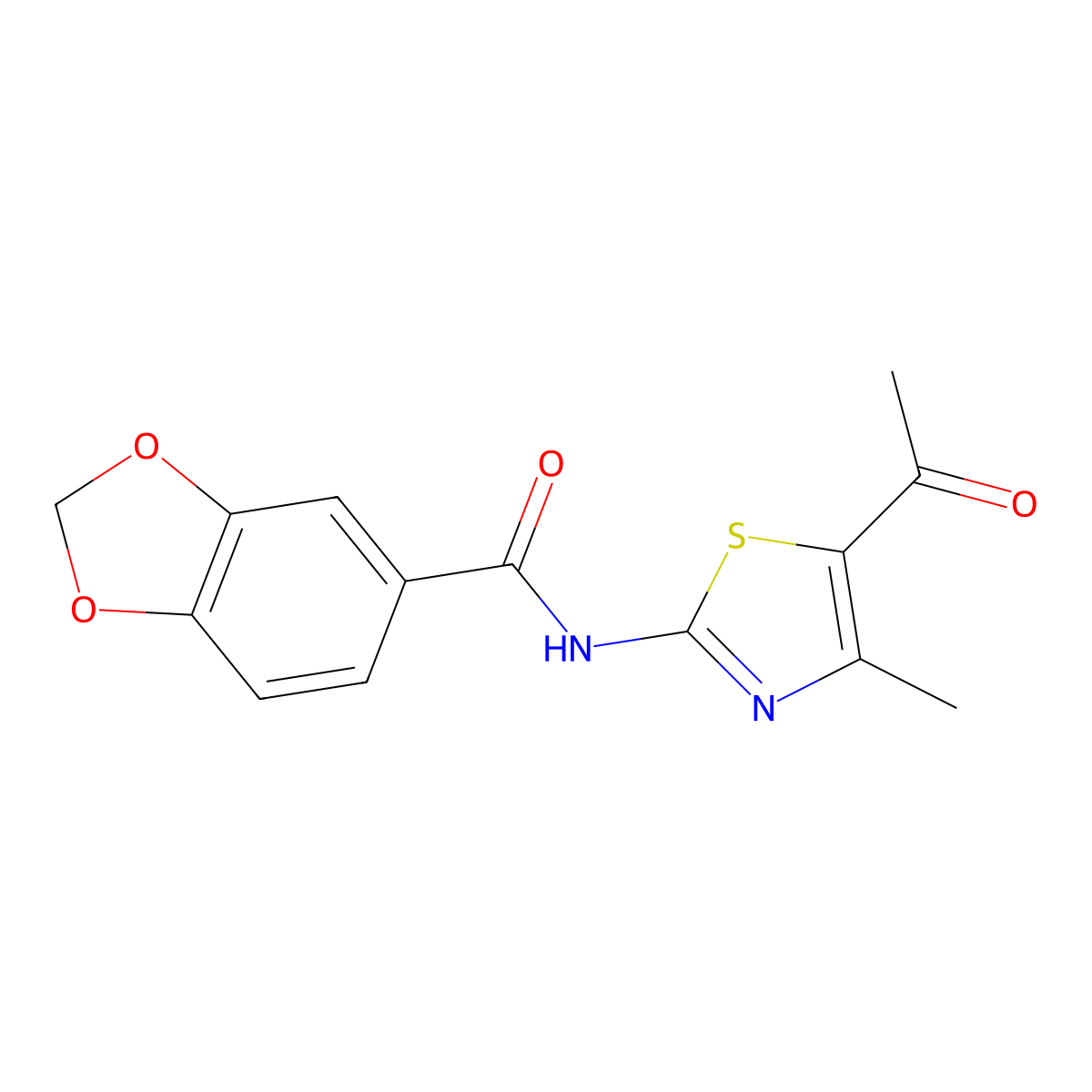 N-(5-acetyl-4-methyl-1,3-thiazol-2-yl)-1,3-benzodioxole-5-carboxamide molecular structure, CAS 314055-46-4