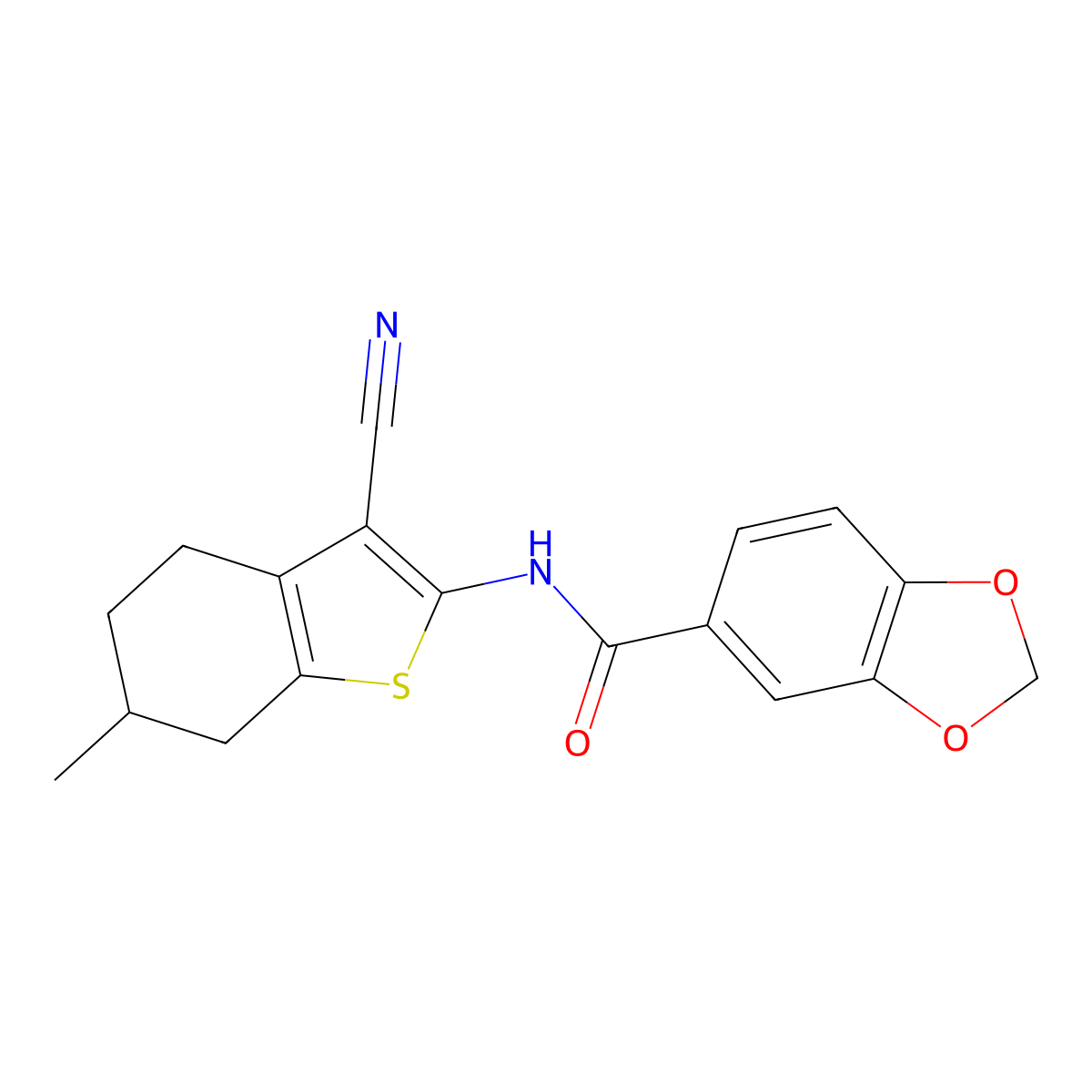 N-(3-cyano-6-methyl-4,5,6,7-tetrahydro-1-benzothiophen-2-yl)-1,3-benzodioxole-5-carboxamide molecular structure, CAS 314055-47-5