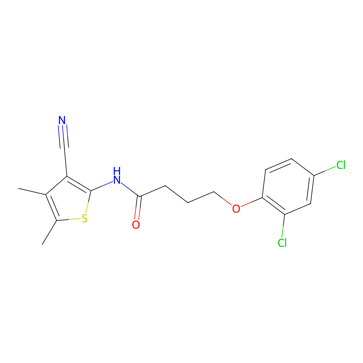 N-(3-cyano-4,5-dimethylthiophen-2-yl)-4-(2,4-dichlorophenoxy)butanamide molecular structure, CAS 314055-51-1