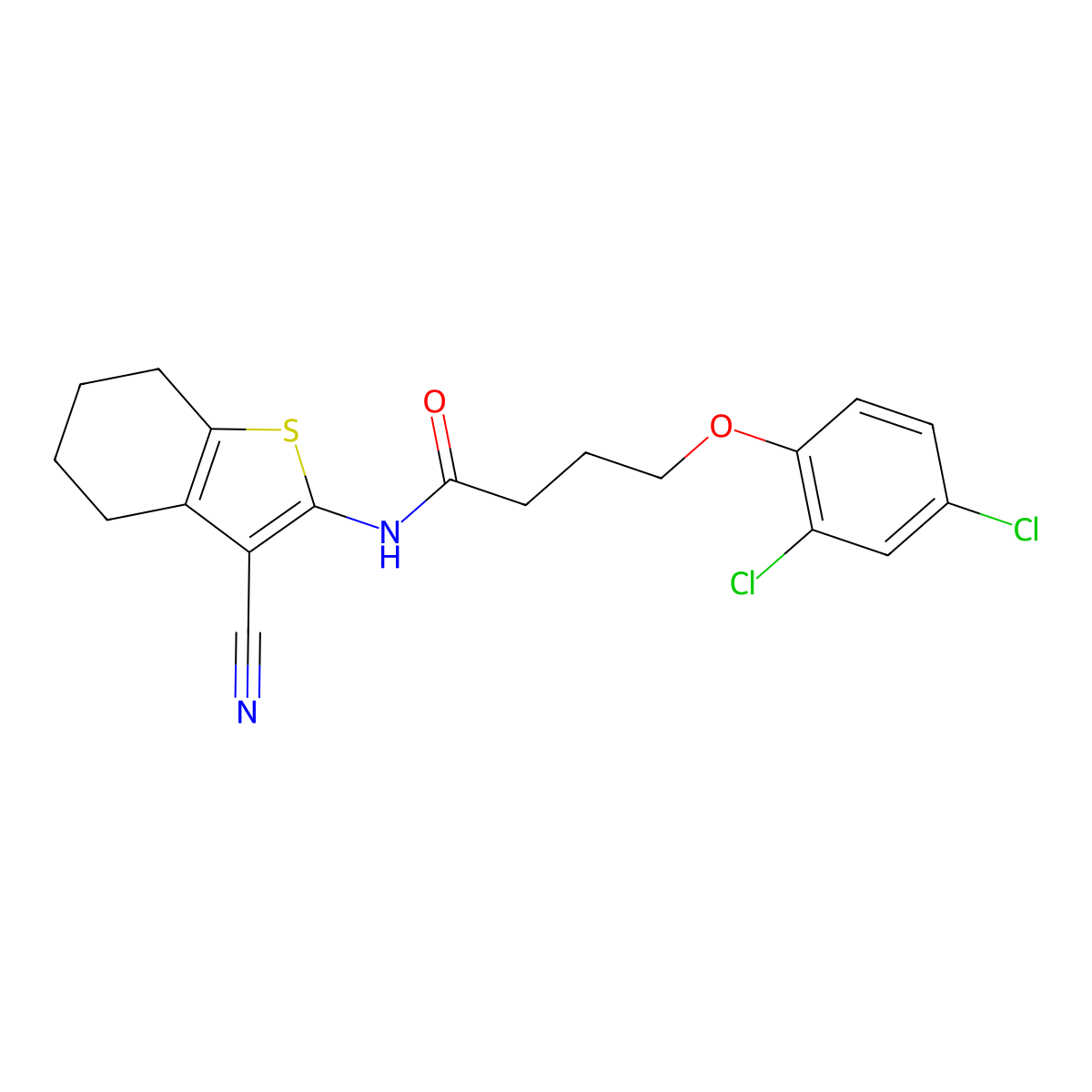 N-(3-cyano-4,5,6,7-tetrahydro-1-benzothiophen-2-yl)-4-(2,4-dichlorophenoxy)butanamide molecular structure, CAS 314055-58-8