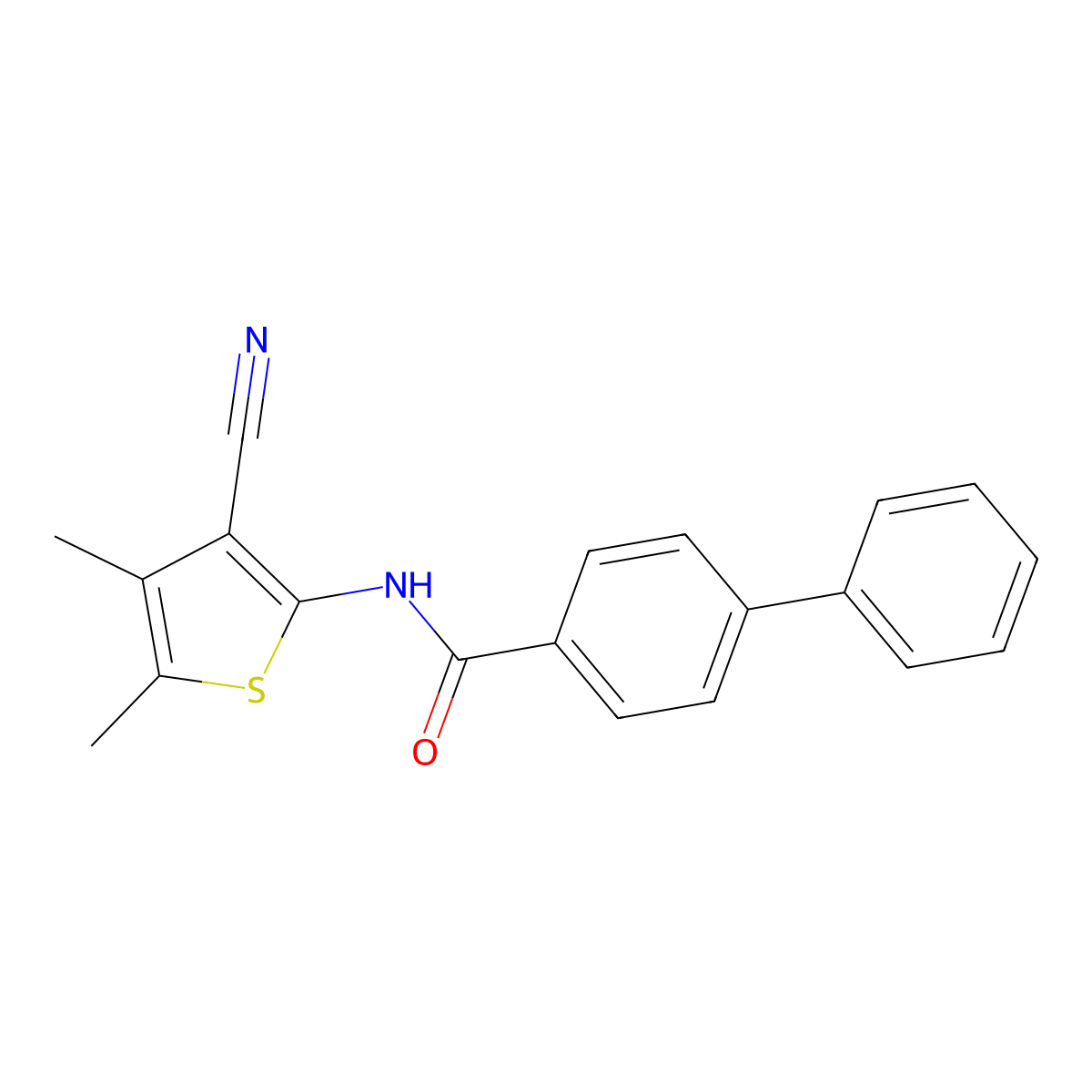 N-(3-cyano-4,5-dimethylthiophen-2-yl)-[1,1'-biphenyl]-4-carboxamide molecular structure, CAS 314055-59-9