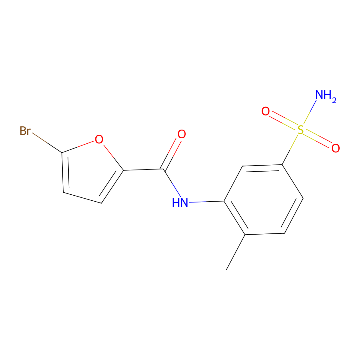 N-(5-(aminosulfonyl)-2-methylphenyl)-5-bromo-2-furamide molecular structure, CAS 314055-73-7