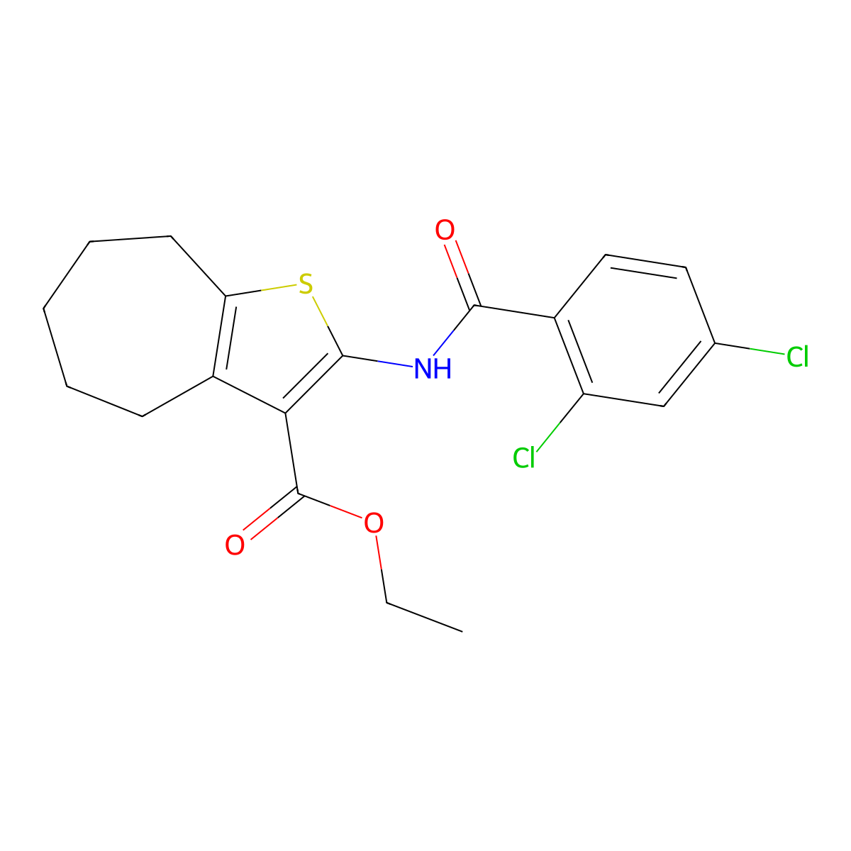ethyl 2-[(2,4-dichlorobenzoyl)amino]-5,6,7,8-tetrahydro-4H-cyclohepta[b]thiophene-3-carboxylate molecular structure, CAS 314055-75-9