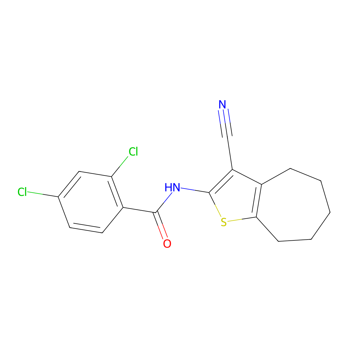 2,4-dichloro-N-(3-cyano-5,6,7,8-tetrahydro-4H-cyclohepta[b]thiophen-2-yl)benzamide molecular structure, CAS 314055-82-8