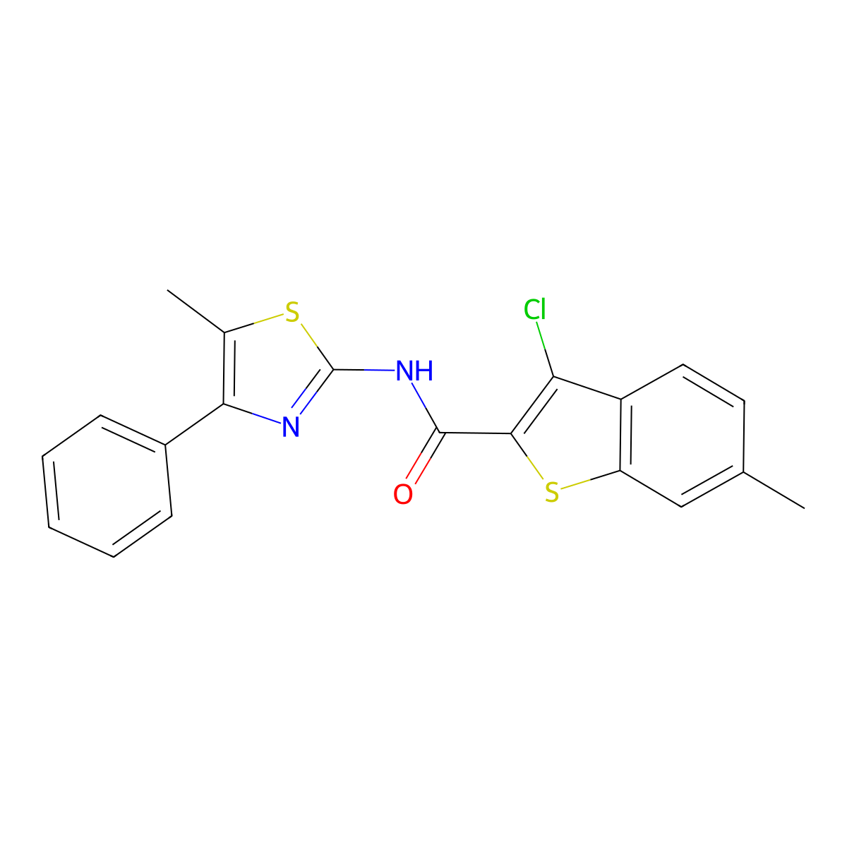 3-chloro-6-methyl-N-(5-methyl-4-phenyl-1,3-thiazol-2-yl)-1-benzothiophene-2-carboxamide molecular structure, CAS 314055-86-2