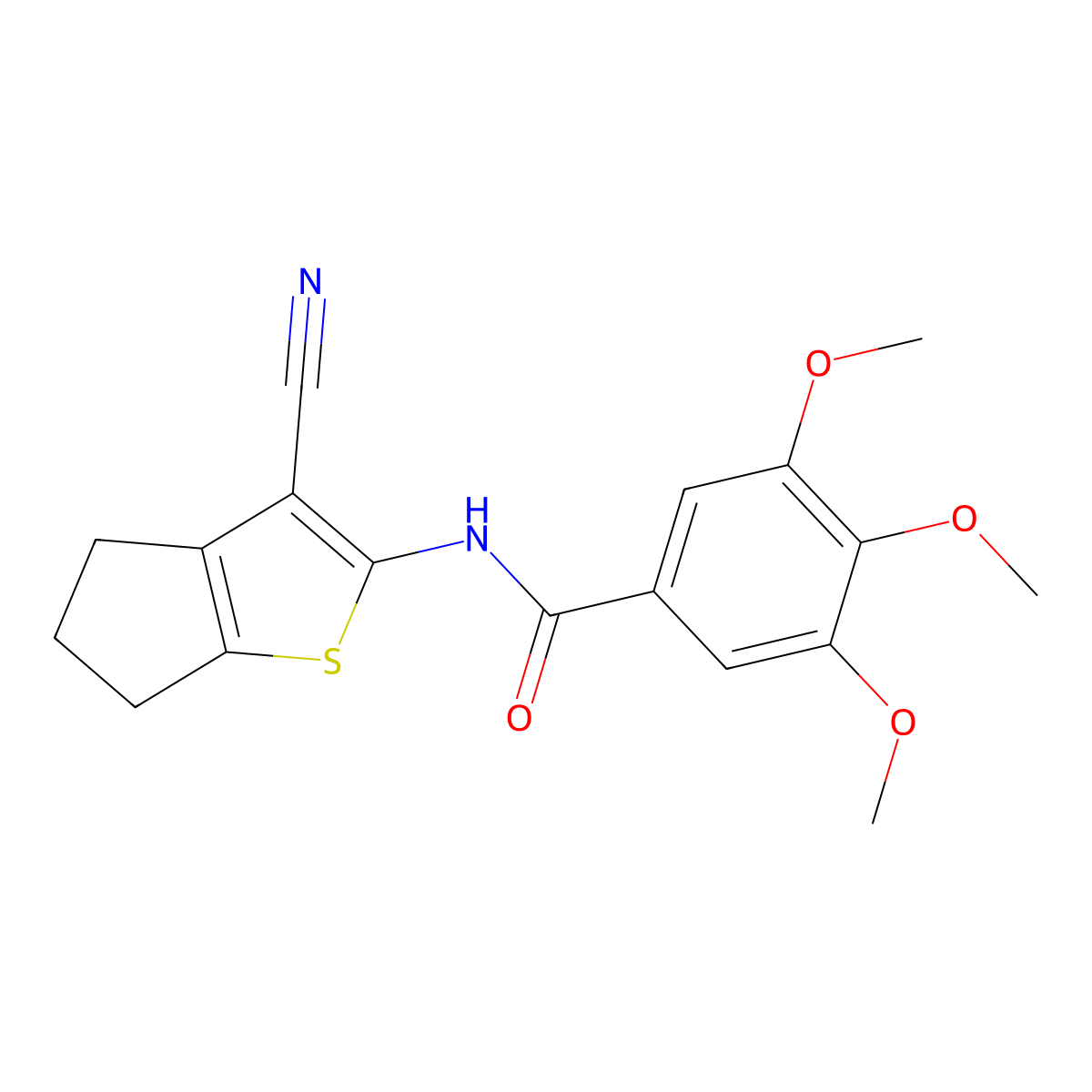 N-(3-cyano-5,6-dihydro-4H-cyclopenta[b]thiophen-2-yl)-3,4,5-trimethoxybenzamide molecular structure, CAS 314076-27-2
