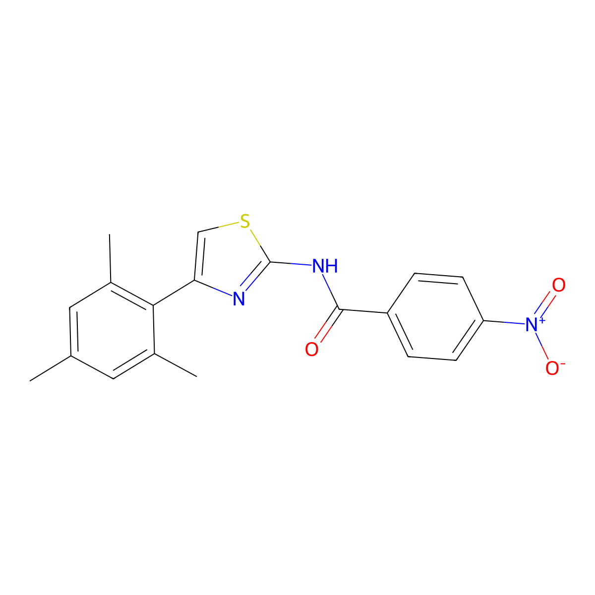 4-nitro-N-[4-(2,4,6-trimethylphenyl)-1,3-thiazol-2-yl]benzamide molecular structure, CAS 314076-31-8