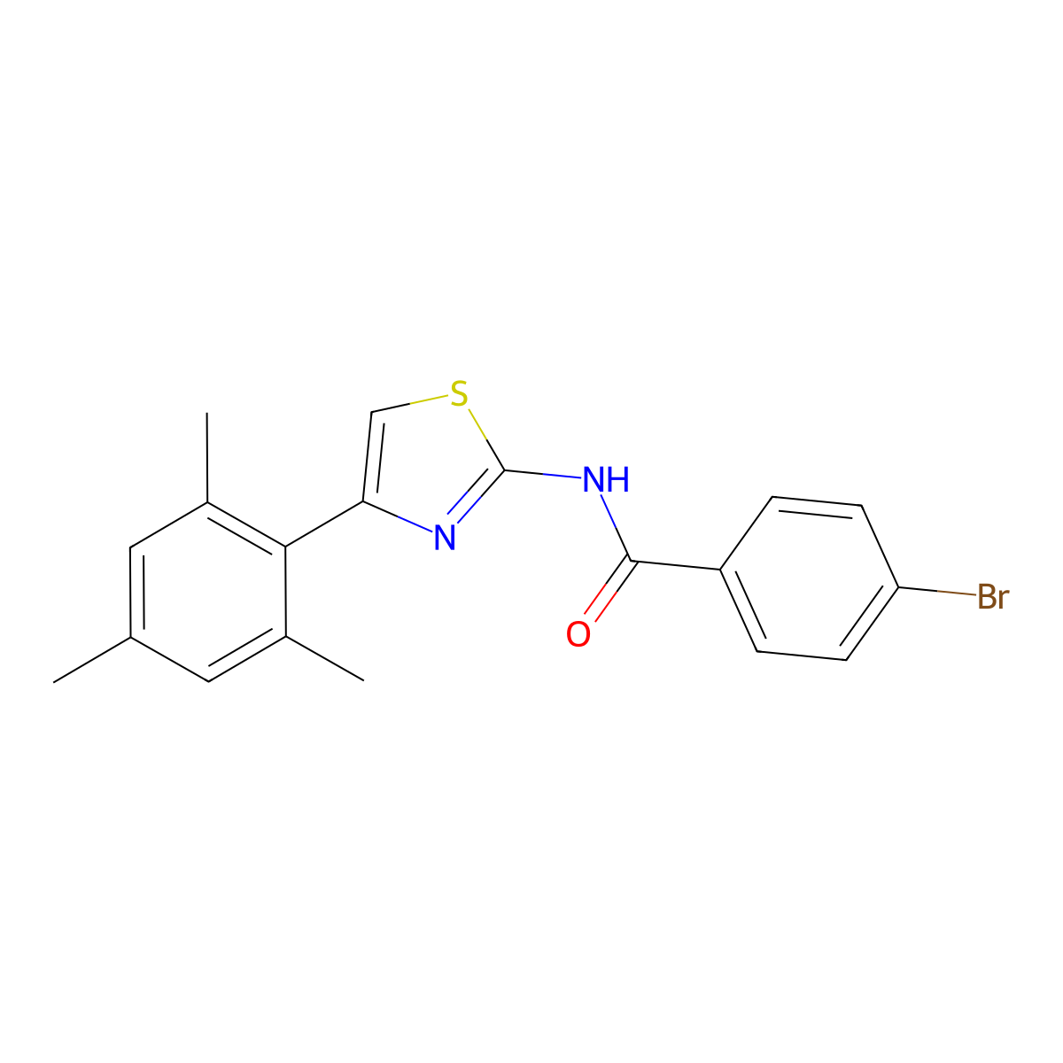 4-bromo-N-[4-(2,4,6-trimethylphenyl)-1,3-thiazol-2-yl]benzamide molecular structure, CAS 314076-32-9