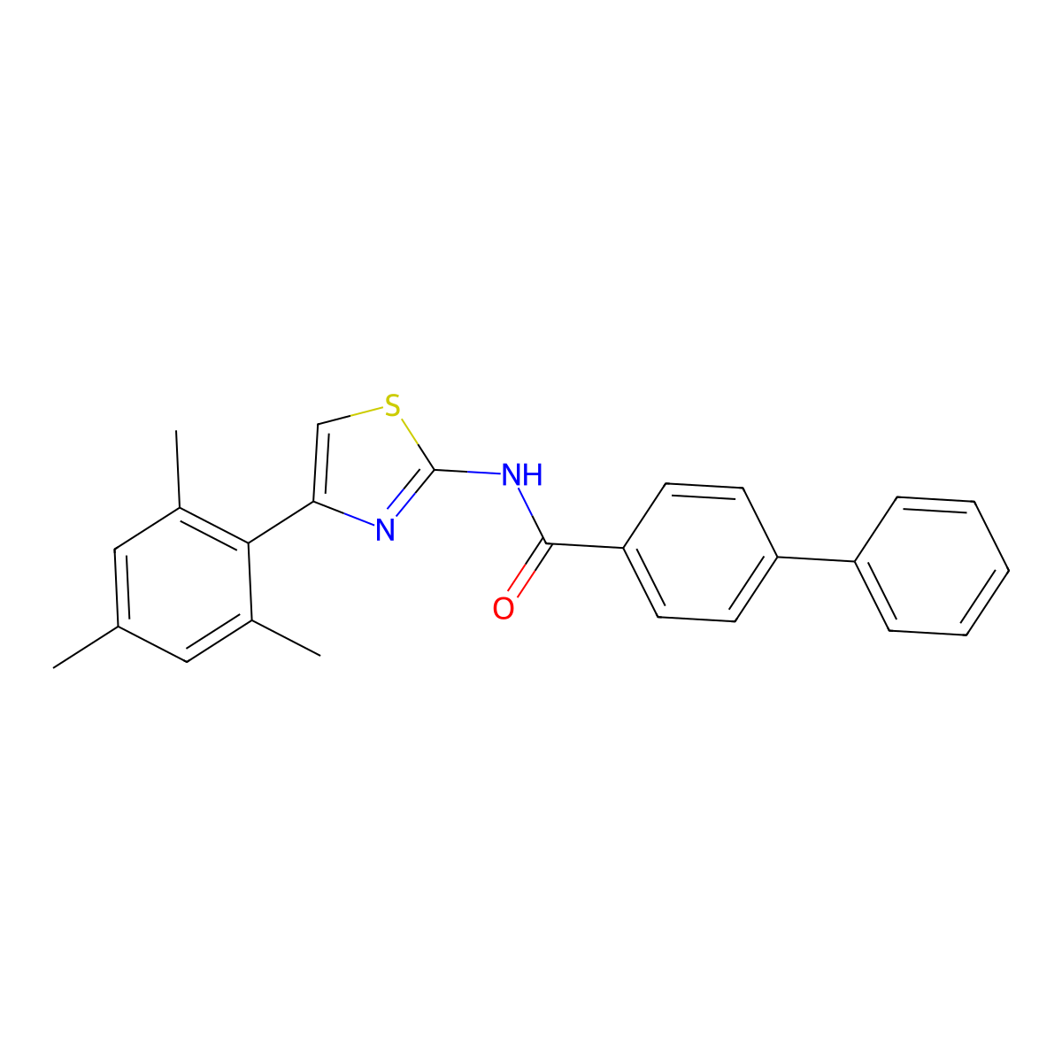 N-(4-mesitylthiazol-2-yl)-[1,1'-biphenyl]-4-carboxamide molecular structure, CAS 314076-33-0