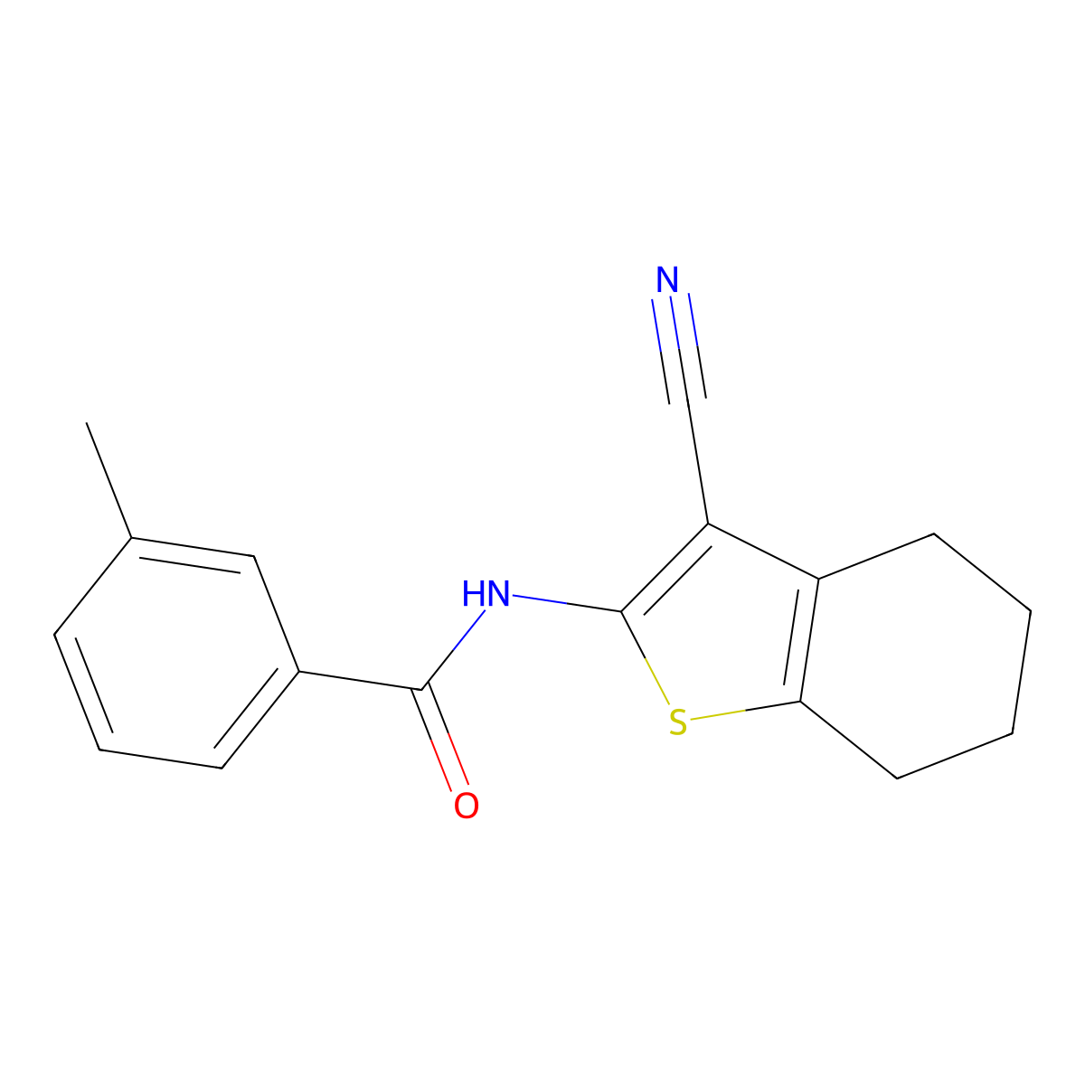 N-(3-cyano-4,5,6,7-tetrahydro-1-benzothiophen-2-yl)-3-methylbenzamide molecular structure, CAS 314076-37-4