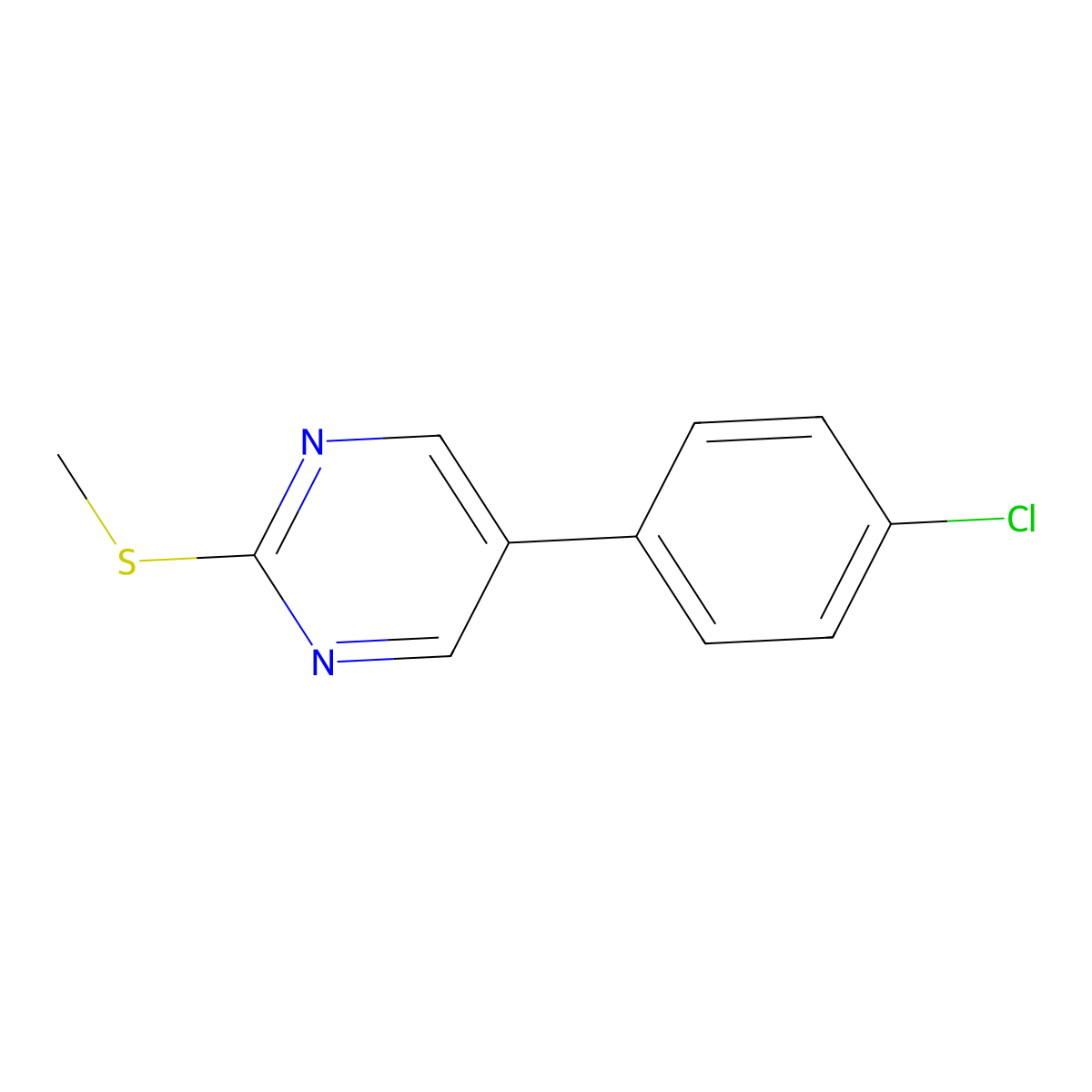 5-(4-Chlorophenyl)-2-(methylsulfanyl)pyrimidine molecular structure, CAS 31408-25-0