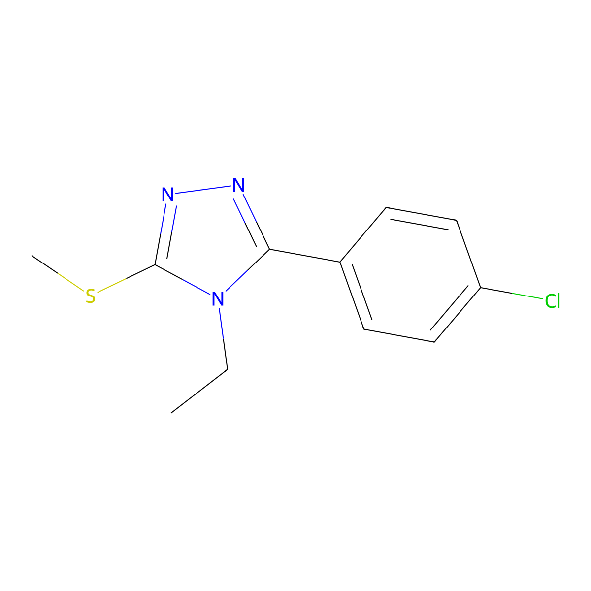 4H-1,2,4-Triazole, 3-(4-chlorophenyl)-4-ethyl-5-(methylthio)- molecular structure, CAS 31409-18-4