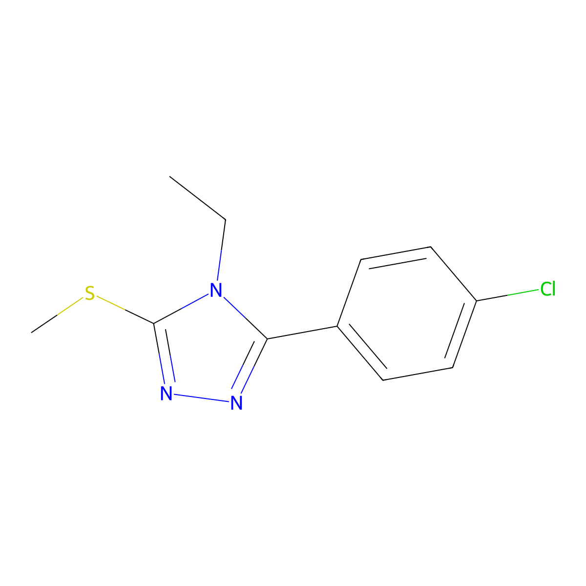 4H-1,2,4-Triazole, 3-(4-chlorophenyl)-4-ethyl-5-(methylthio)- molecular structure, CAS 31409-18-4