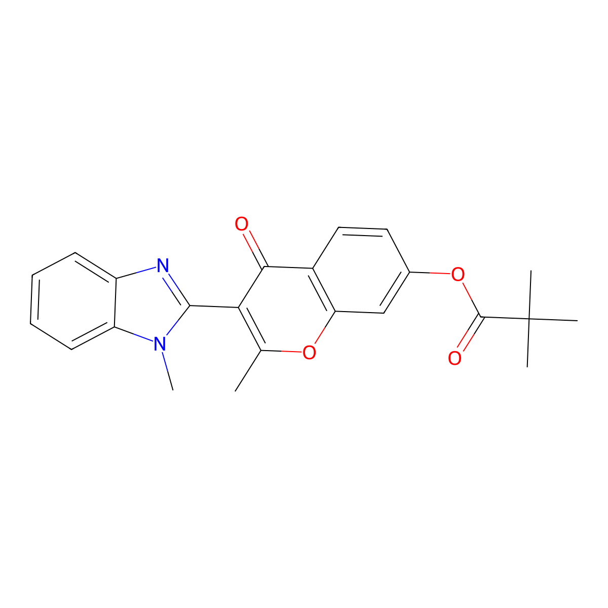 2-methyl-3-(1-methyl-1H-benzo[d]imidazol-2-yl)-4-oxo-4H-chromen-7-yl pivalate molecular structure, CAS 314243-85-1