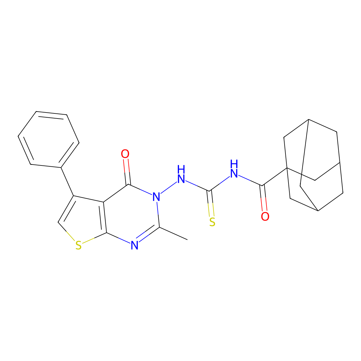 1-(adamantane-1-carbonyl)-3-{2-methyl-4-oxo-5-phenyl-3H,4H-thieno[2,3-d]pyrimidin-3-yl}thiourea molecular structure, CAS 314244-42-3