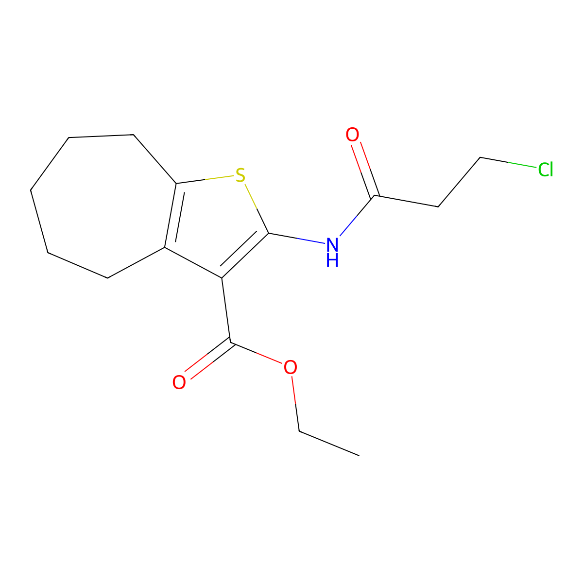 ethyl 2-(3-chloropropanamido)-5,6,7,8-tetrahydro-4H-cyclohepta[b]thiophene-3-carboxylate molecular structure, CAS 314244-45-6