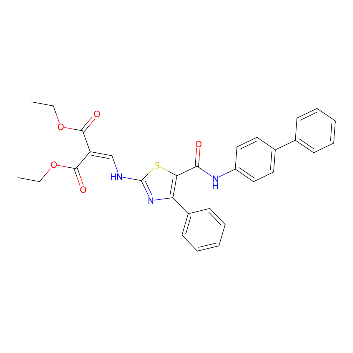 Diethyl 2-(((5-([1,1'-biphenyl]-4-ylcarbamoyl)-4-phenylthiazol-2-yl)amino)methylene)malonate molecular structure, CAS 314244-49-0