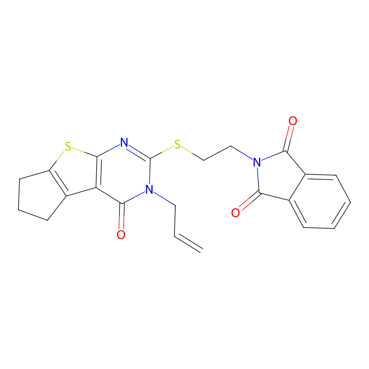 2-(2-{[12-oxo-11-(prop-2-en-1-yl)-7-thia-9,11-diazatricyclo[6.4.0.0^{2,6}]dodeca-1(8),2(6),9-trien-10-yl]sulfanyl}ethyl)-2,3-dihydro-1H-isoindole-1,3-dione molecular structure, CAS 314244-65-0