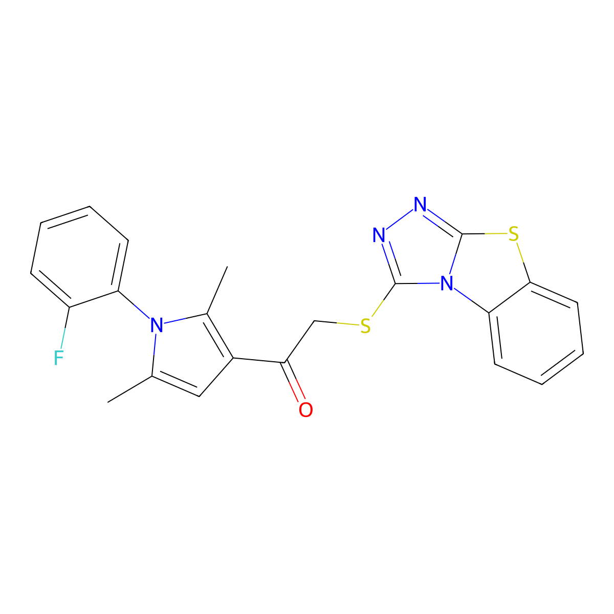 1-[1-(2-Fluorophenyl)-2,5-dimethylpyrrol-3-yl]-2-([1,2,4]triazolo[3,4-b][1,3]benzothiazol-1-ylsulfanyl)ethanone molecular structure, CAS 314244-74-1