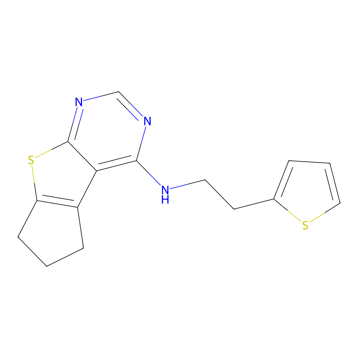 N-(2-(thiophen-2-yl)ethyl)-6,7-dihydro-5H-cyclopenta[4,5]thieno[2,3-d]pyrimidin-4-amine molecular structure, CAS 314244-81-0