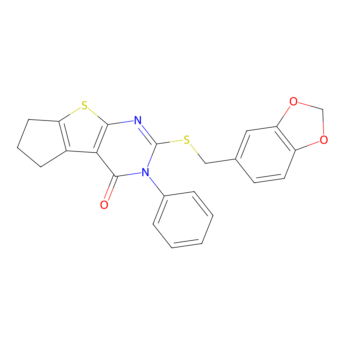 2-((benzo[d][1,3]dioxol-5-ylmethyl)thio)-3-phenyl-6,7-dihydro-3H-cyclopenta[4,5]thieno[2,3-d]pyrimidin-4(5H)-one molecular structure, CAS 314244-94-5
