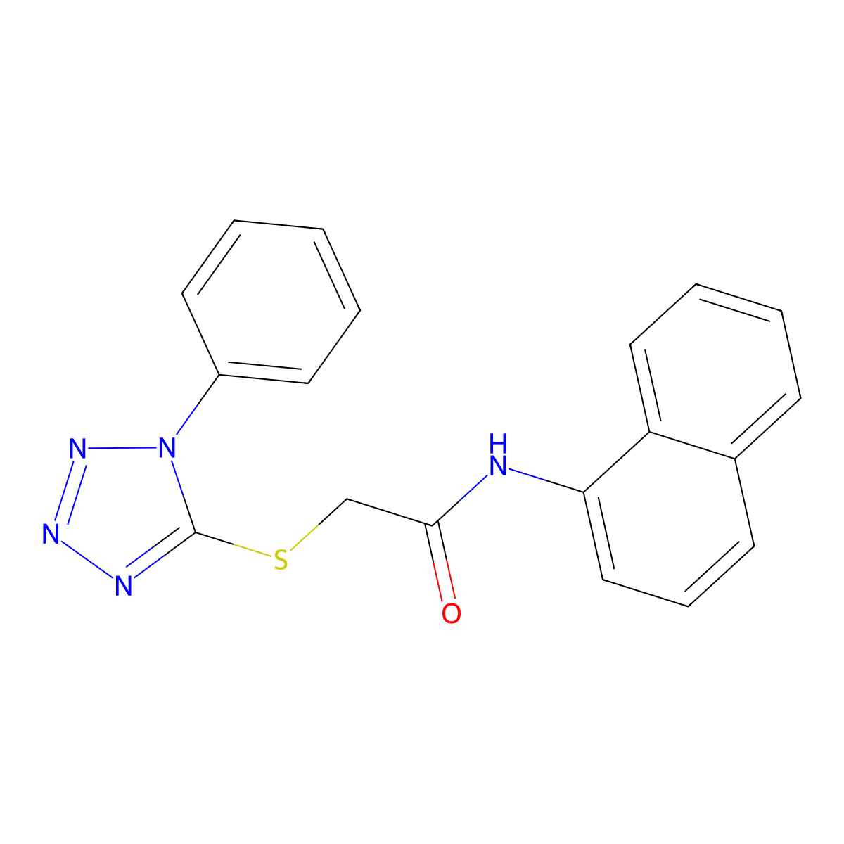 N-(naphthalen-1-yl)-2-[(1-phenyl-1H-1,2,3,4-tetrazol-5-yl)sulfanyl]acetamide molecular structure, CAS 314245-06-2