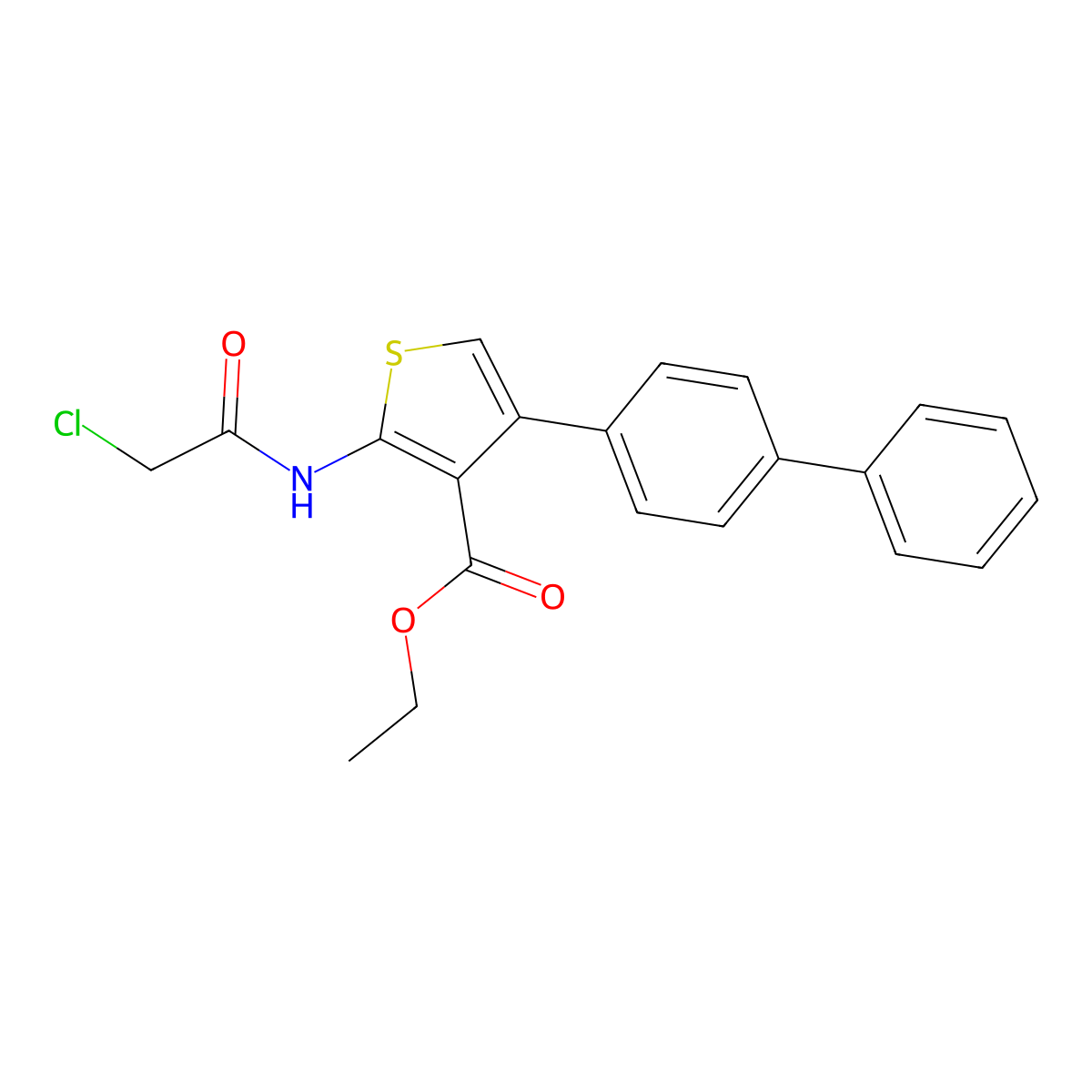 Ethyl 2-(2-chloroacetylamino)-4-(4-phenylphenyl)thiophene-3-carboxylate molecular structure, CAS 314245-21-1