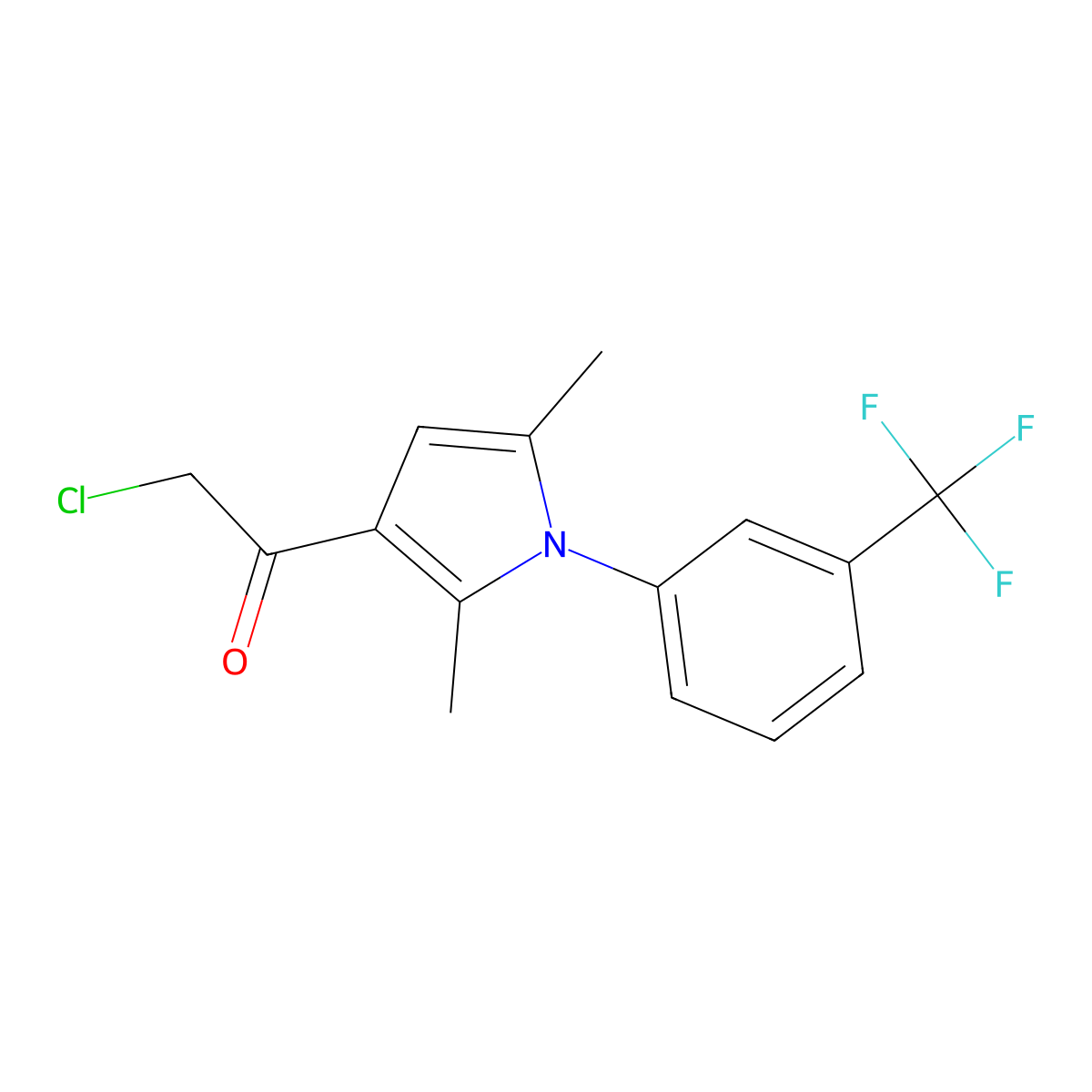 2-chloro-1-(2,5-dimethyl-1-(3-(trifluoromethyl)phenyl)-1H-pyrrol-3-yl)ethan-1-one molecular structure, CAS 314245-30-2