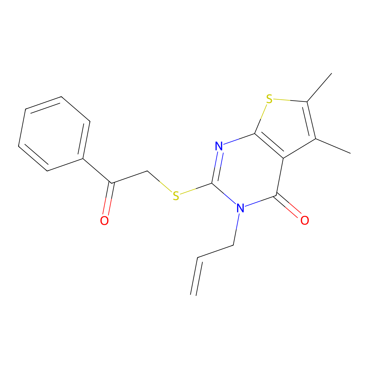 5,6-dimethyl-2-[(2-oxo-2-phenylethyl)sulfanyl]-3-(prop-2-en-1-yl)-3H,4H-thieno[2,3-d]pyrimidin-4-one molecular structure, CAS 314245-32-4