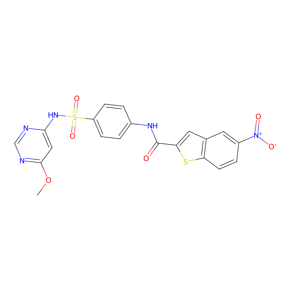 N-{4-[(6-methoxypyrimidin-4-yl)sulfamoyl]phenyl}-5-nitro-1-benzothiophene-2-carboxamide molecular structure, CAS 314246-33-8
