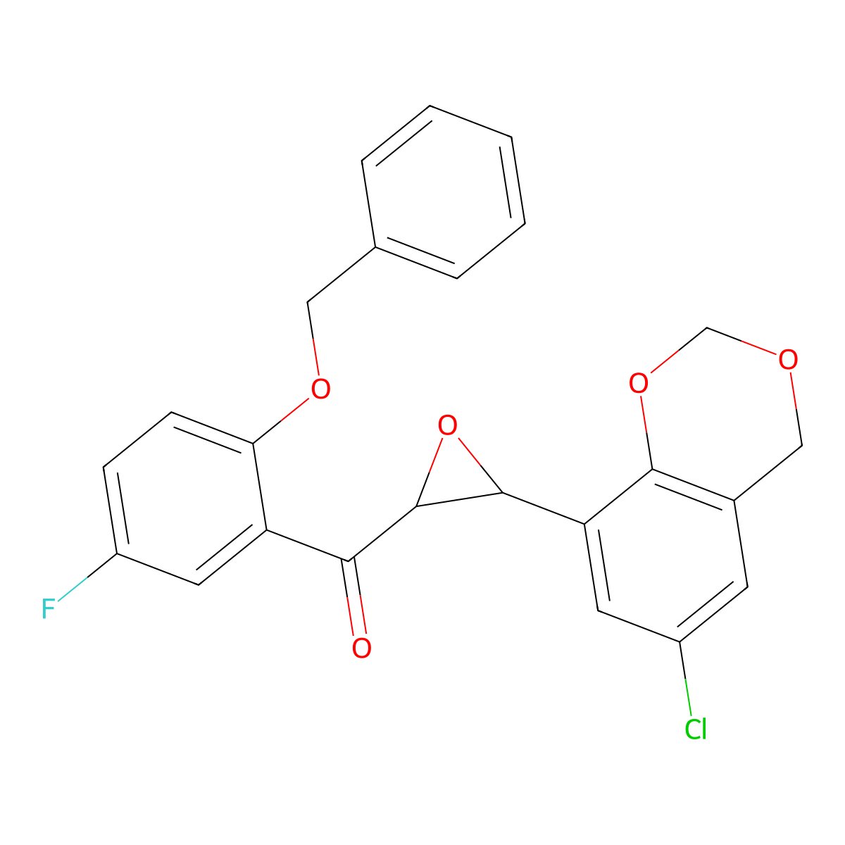 (2-(benzyloxy)-5-fluorophenyl)(3-(6-chloro-4H-benzo[d][1,3]dioxin-8-yl)oxiran-2-yl)methanone molecular structure, CAS 314246-96-3