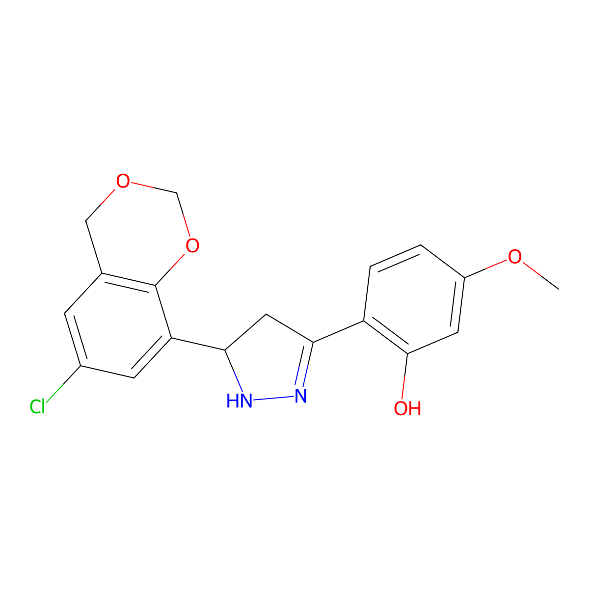 2-[5-(6-chloro-4H-1,3-benzodioxin-8-yl)-4,5-dihydro-1H-pyrazol-3-yl]-5-methoxyphenol molecular structure, CAS 314247-25-1