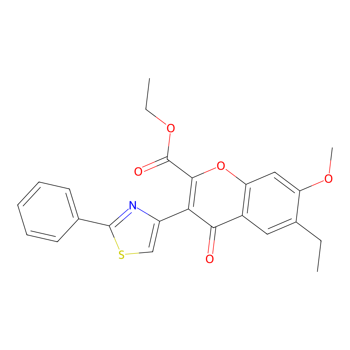 ethyl 6-ethyl-7-methoxy-4-oxo-3-(2-phenylthiazol-4-yl)-4H-chromene-2-carboxylate molecular structure, CAS 314247-30-8