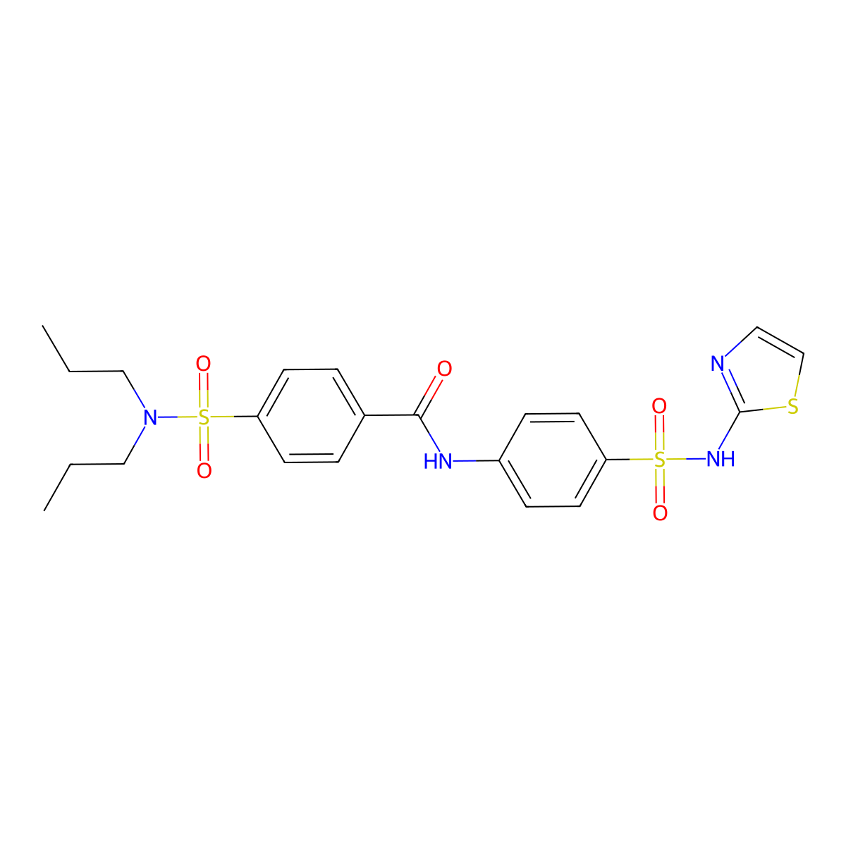 4-(N,N-dipropylsulfamoyl)-N-(4-(N-(thiazol-2-yl)sulfamoyl)phenyl)benzamide molecular structure, CAS 314247-86-4