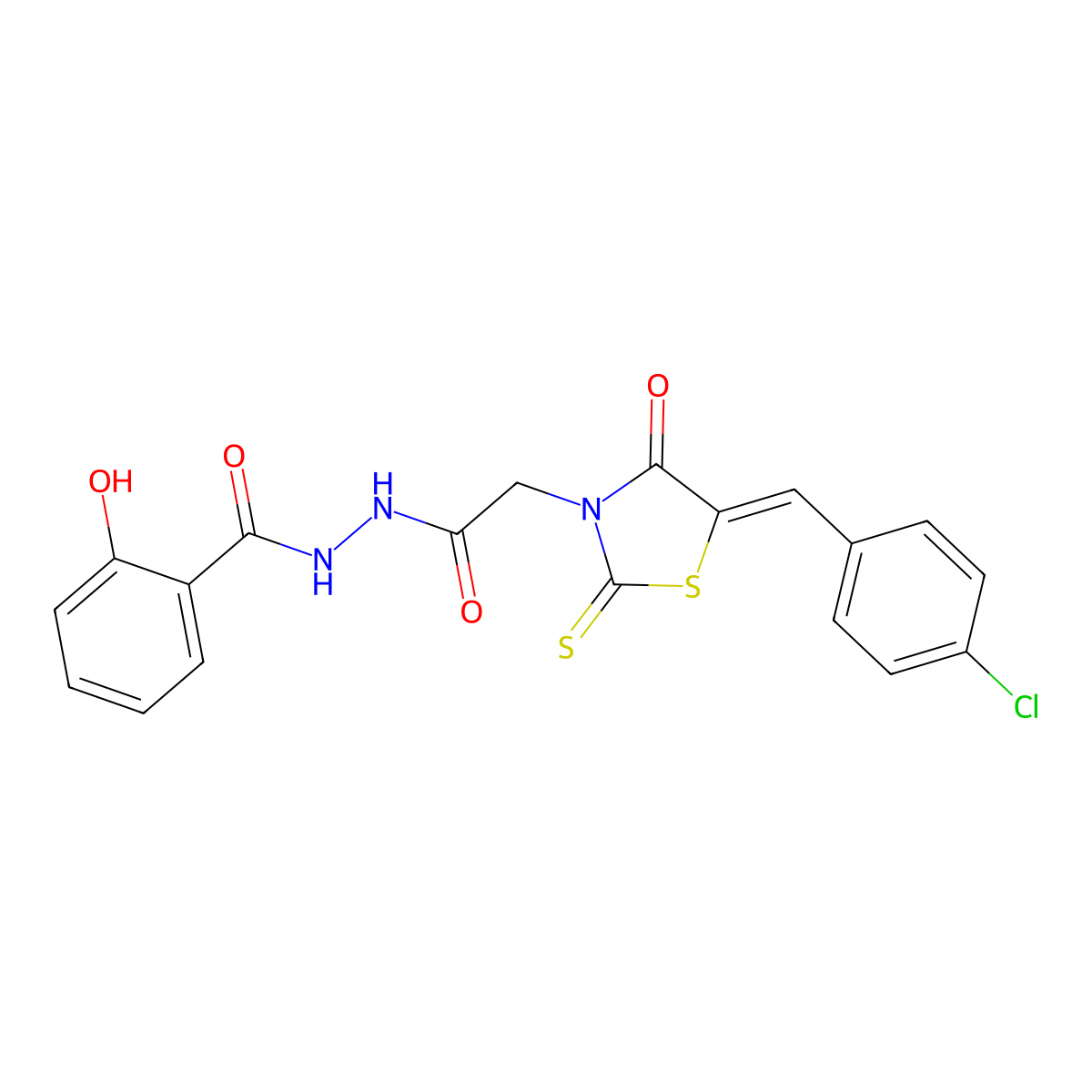 5-[(4-Chlorophenyl)methylene]-4-oxo-2-thioxo-3-thiazolidineacetic acid 2-(2-hydroxybenzoyl)hydrazide molecular structure, CAS 314250-26-5