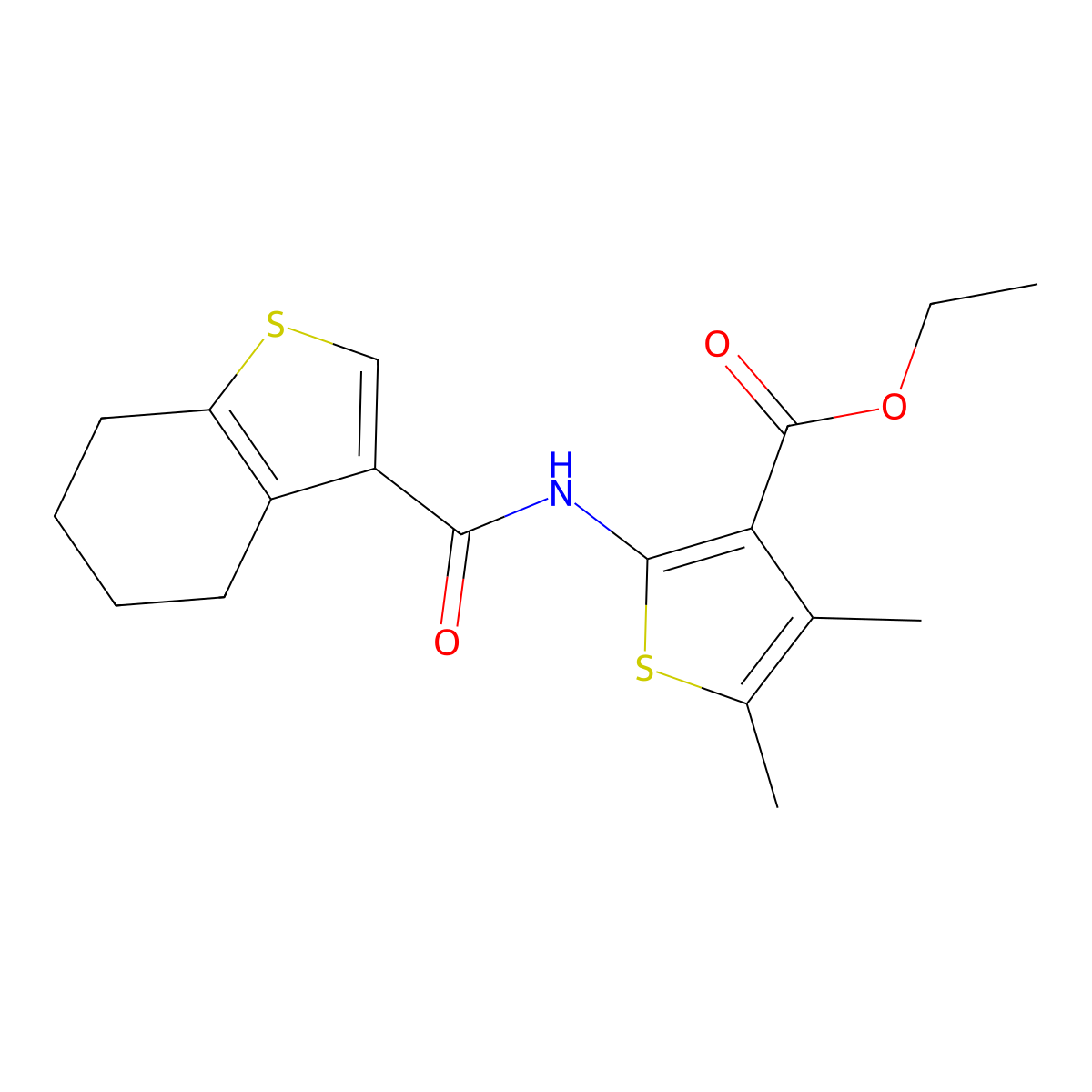 Ethyl 4,5-dimethyl-2-(4,5,6,7-tetrahydro-1-benzothiophene-3-carbonylamino)thiophene-3-carboxylate molecular structure, CAS 314251-01-9