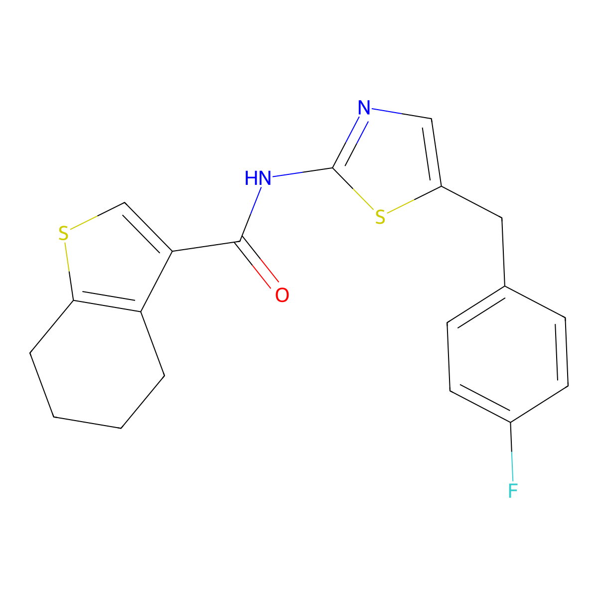 N-[5-[(4-fluorophenyl)methyl]-1,3-thiazol-2-yl]-4,5,6,7-tetrahydro-1-benzothiophene-3-carboxamide molecular structure, CAS 314251-04-2