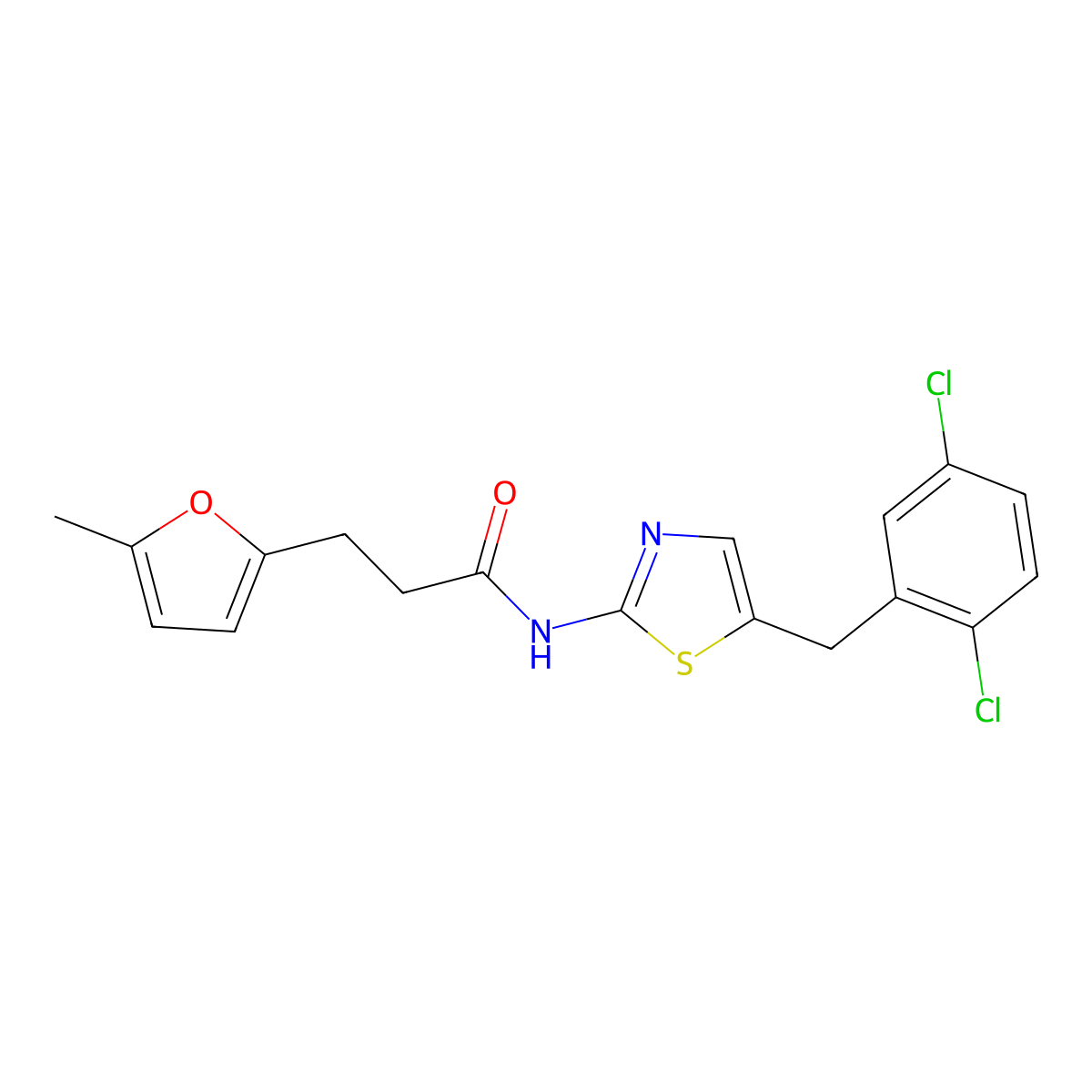 N-[5-(2,5-Dichloro-benzyl)-thiazol-2-yl]-3-(5-methyl-furan-2-yl)-propionamide molecular structure, CAS 314251-50-8