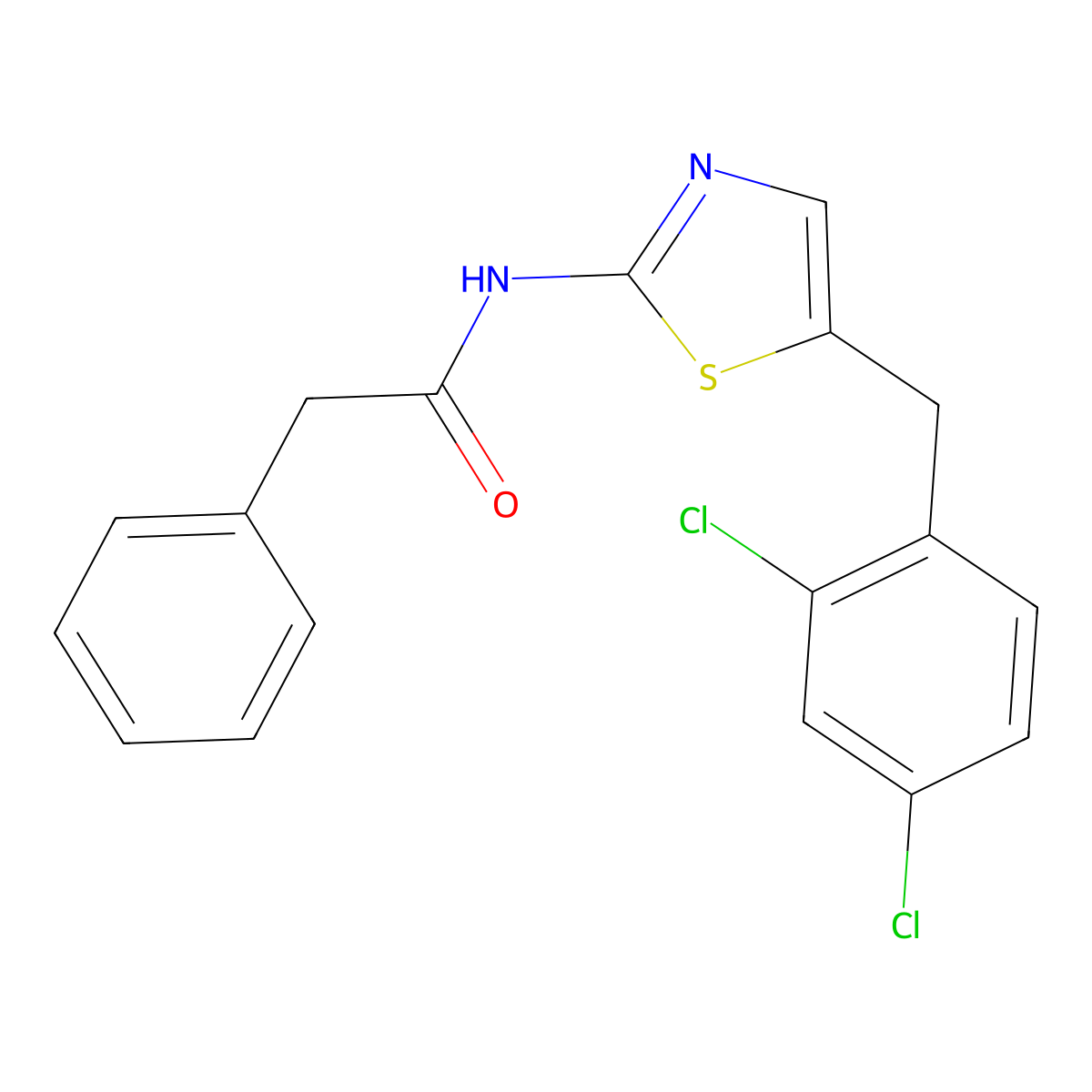N-[5-[(2,4-dichlorophenyl)methyl]-1,3-thiazol-2-yl]-2-phenylacetamide molecular structure, CAS 314258-16-7