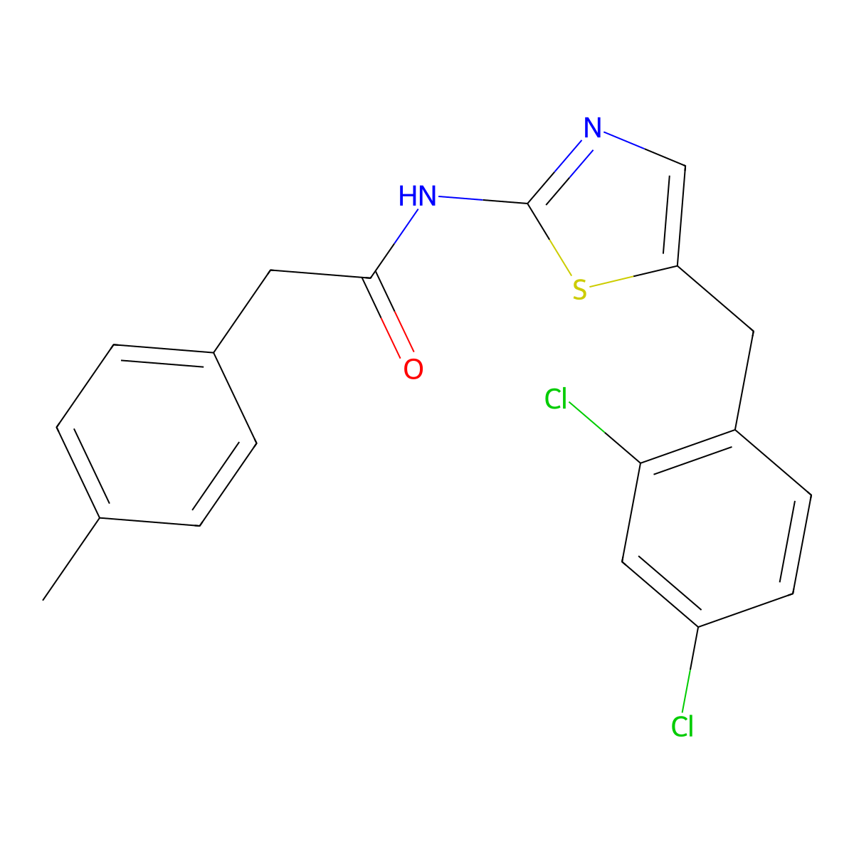 N-[5-[(2,4-dichlorophenyl)methyl]-1,3-thiazol-2-yl]-2-(4-methylphenyl)acetamide molecular structure, CAS 314258-18-9