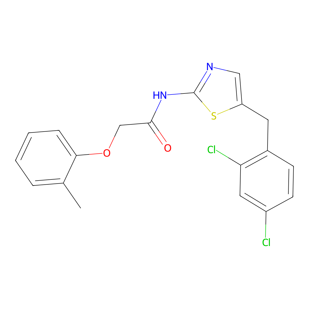 N-(5-(2,4-dichlorobenzyl)thiazol-2-yl)-2-(o-tolyloxy)acetamide molecular structure, CAS 314258-19-0