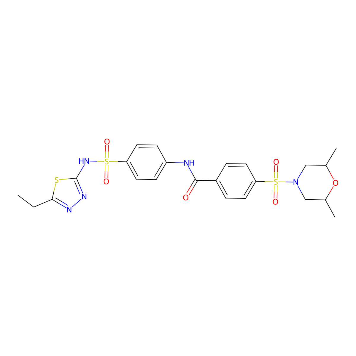 4-((2,6-dimethylmorpholino)sulfonyl)-N-(4-(N-(5-ethyl-1,3,4-thiadiazol-2-yl)sulfamoyl)phenyl)benzamide molecular structure, CAS 314259-56-8