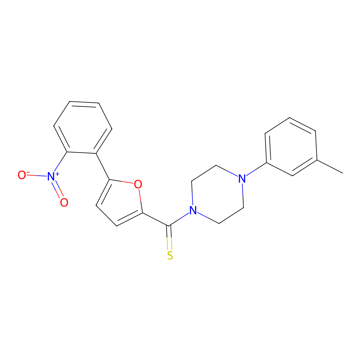 [4-(3-Methylphenyl)piperazin-1-yl]-[5-(2-nitrophenyl)furan-2-yl]methanethione molecular structure, CAS 314260-03-2