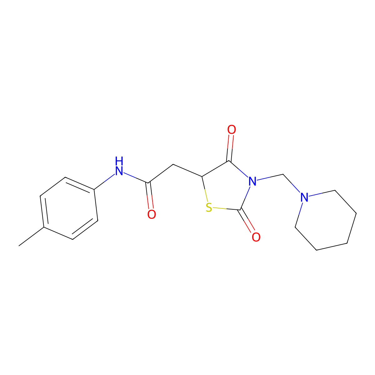 2-[2,4-dioxo-3-(piperidin-1-ylmethyl)-1,3-thiazolidin-5-yl]-N-(4-methylphenyl)acetamide molecular structure, CAS 314260-16-7