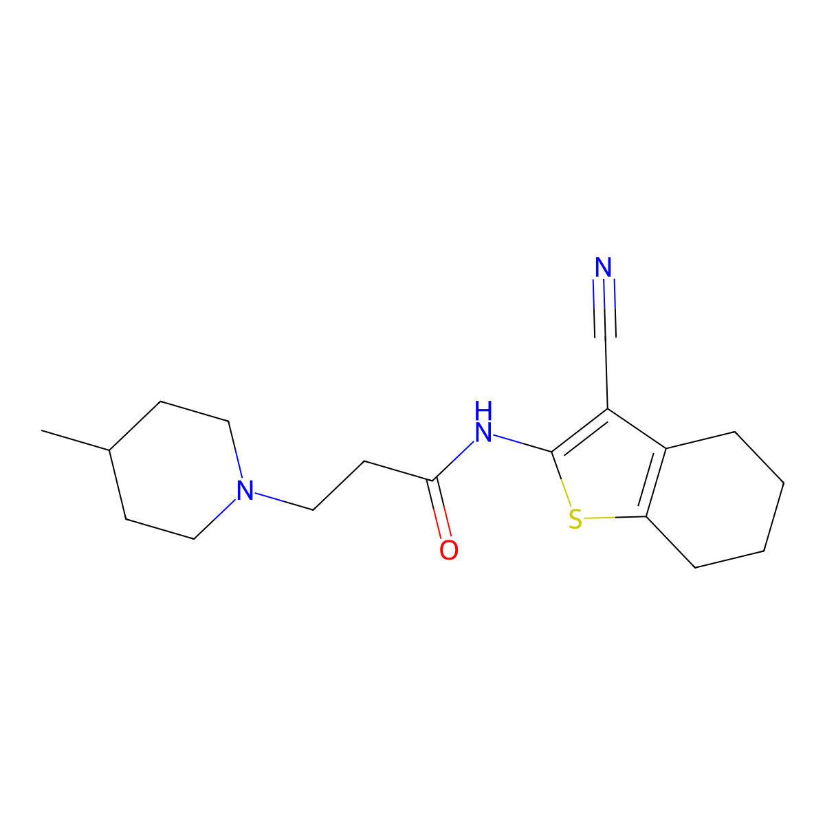 N-(3-cyano-4,5,6,7-tetrahydro-1-benzothiophen-2-yl)-3-(4-methylpiperidin-1-yl)propanamide molecular structure, CAS 314260-41-8