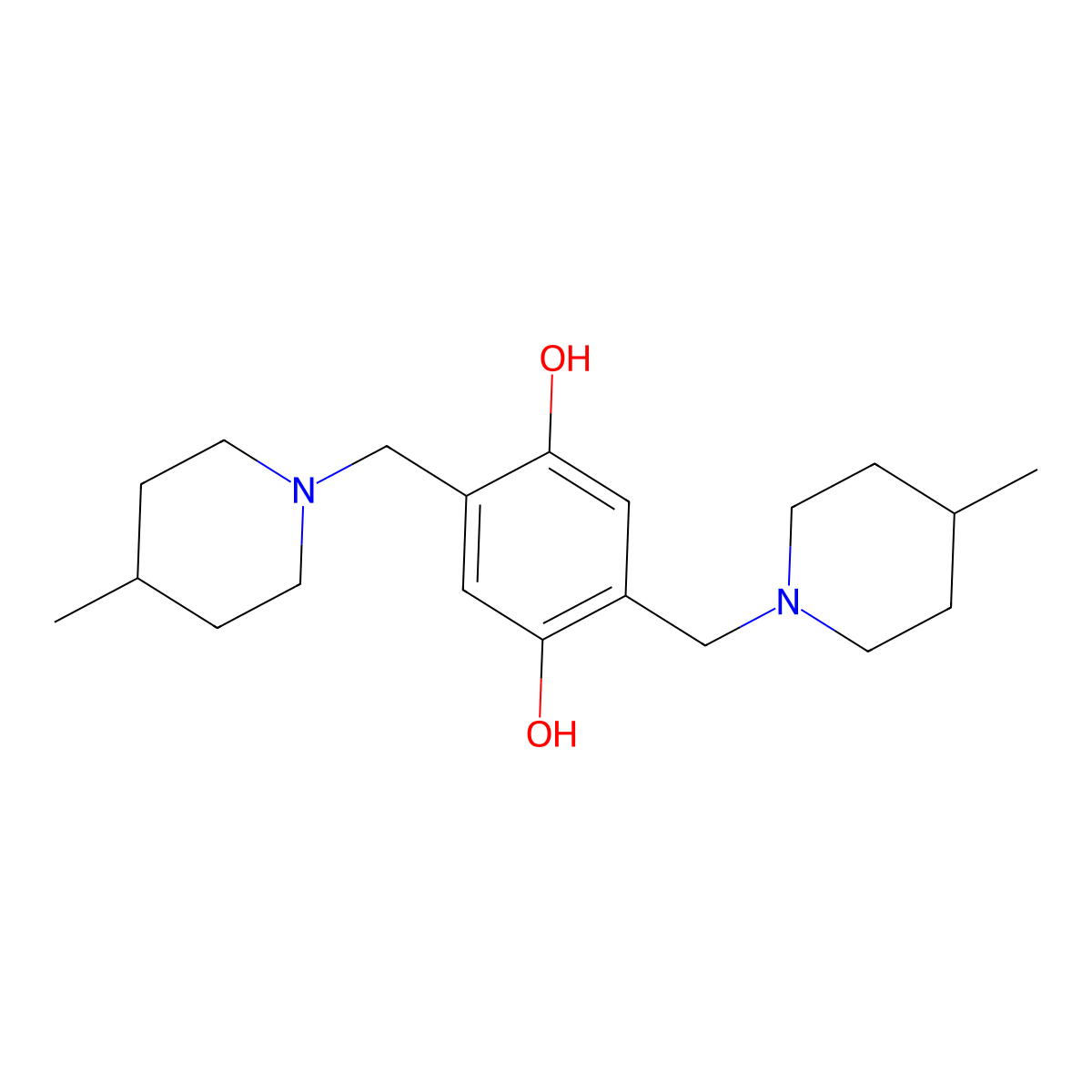 2,5-Bis-(4-methyl-piperidin-1-ylmethyl)-benzene-1,4-diol molecular structure, CAS 314260-42-9