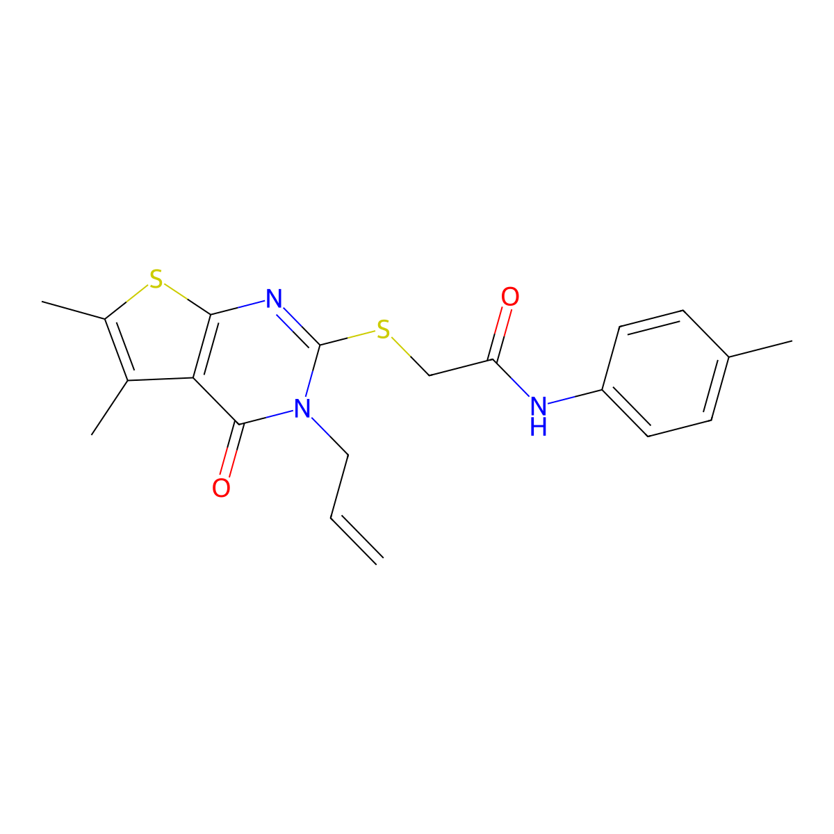2-(5,6-dimethyl-4-oxo-3-prop-2-enylthieno[2,3-d]pyrimidin-2-yl)sulfanyl-N-(4-methylphenyl)acetamide molecular structure, CAS 314260-49-6