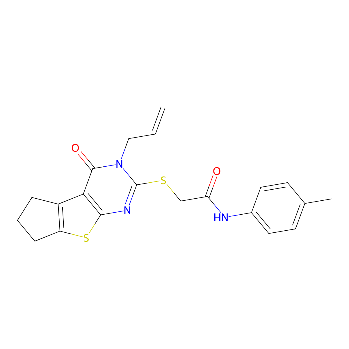 N-(4-methylphenyl)-2-[(1-oxo-2-prop-2-enyl-7,8-dihydro-6H-cyclopenta[2,3]thieno[2,4-b]pyrimidin-3-yl)sulfanyl]acetamide molecular structure, CAS 314260-50-9