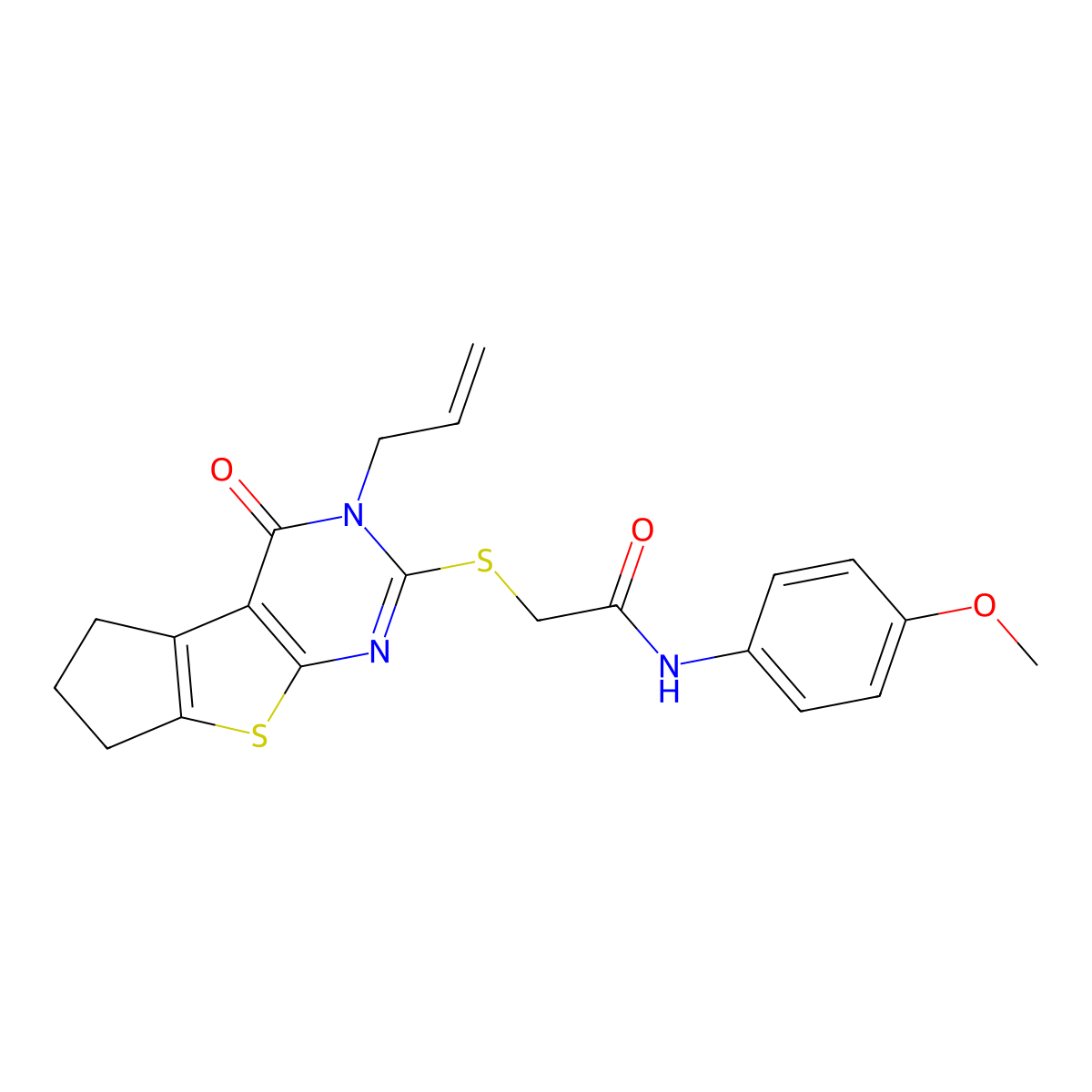 2-[(3-allyl-4-oxo-3,5,6,7-tetrahydro-4H-cyclopenta[4,5]thieno[2,3-d]pyrimidin-2-yl)sulfanyl]-N-(4-methoxyphenyl)acetamide molecular structure, CAS 314260-66-7