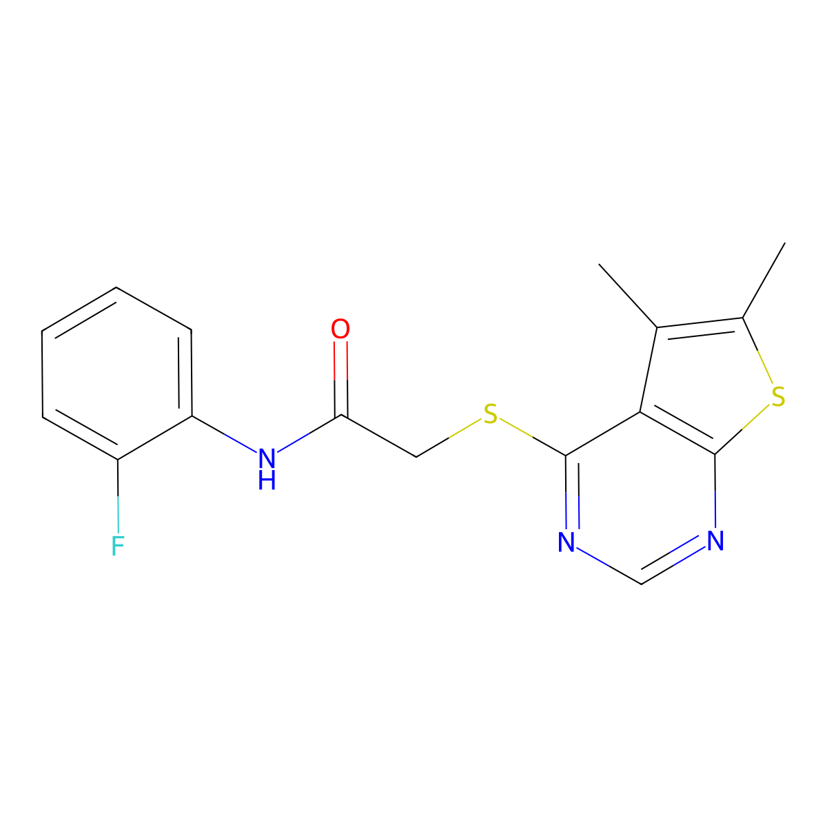 2-(5,6-dimethylthieno[2,3-d]pyrimidin-4-yl)sulfanyl-N-(2-fluorophenyl)acetamide molecular structure, CAS 314260-74-7